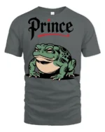 Funny Prince Frog Graphic T Shirt Cute Cartoon Frog Animal Tee - gray t-shirt on white background