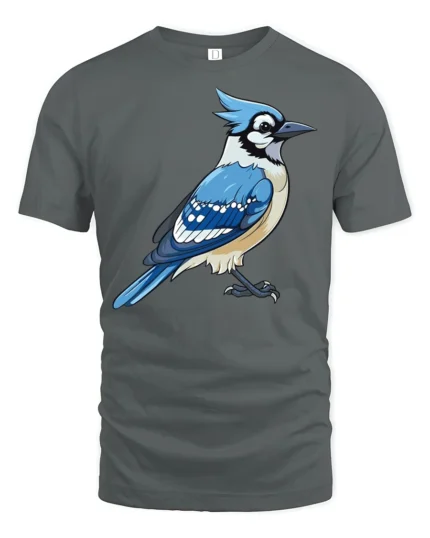 Blue Jay Bird Graphic T Shirt Cute Nature Wildlife Art Style Tee - gray t-shirt on white background