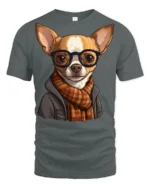 Hipster Chihuahua Dog With Glasses Scarf Graphic T Shirt Cute Pet Tee - gray t-shirt on white background