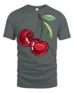 Sweet Red Cherry Fruit Graphic T Shirt Cute Aesthetic Summer Tee - gray t-shirt on white background