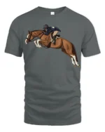 Horse Jumping Rider Equestrian Sport Graphic T Shirt Dynamic Show Tee - gray t-shirt on white background