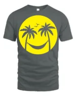 Relaxing Beach Smile Palm Trees Hammock Graphic T Shirt Summer Vibes Tee - gray t-shirt on white background