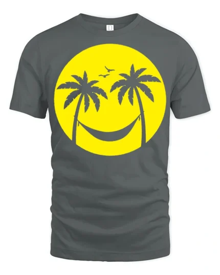 Relaxing Beach Smile Palm Trees Hammock Graphic T Shirt Summer Vibes Tee - gray t-shirt on white background