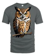 Majestic Owl Perched On Branch Graphic T Shirt Wildlife Nature Tee - gray t-shirt on white background