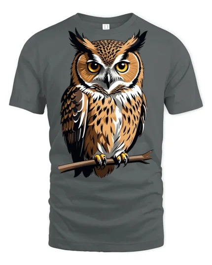 Majestic Owl Perched On Branch Graphic T Shirt Wildlife Nature Tee - gray t-shirt on white background