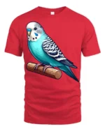 Cute Blue Parakeet Bird Perched Graphic T Shirt Pet Lover Animal Tee - red t-shirt on white background