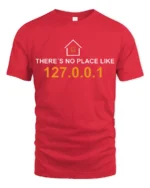 Nerdy Developer Home IP Address Joke Graphic T Shirt Coding Tee - red t-shirt on white background