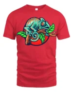 Colorful Chameleon Graphic T Shirt Cute Lizard Nature Animal Tee - red t-shirt on white background