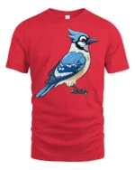 Blue Jay Bird Graphic T Shirt Cute Nature Wildlife Art Style Tee - red t-shirt on white background