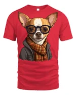 Hipster Chihuahua Dog With Glasses Scarf Graphic T Shirt Cute Pet Tee - red t-shirt on white background