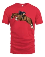 Horse Jumping Rider Equestrian Sport Graphic T Shirt Dynamic Show Tee - red t-shirt on white background