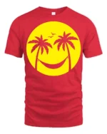Relaxing Beach Smile Palm Trees Hammock Graphic T Shirt Summer Vibes Tee - red t-shirt on white background