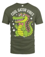 Cool Gator Vibes Funny Alligator Graphic T Shirt Cute Animal Tee - military green t-shirt on white background