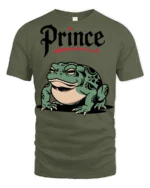 Funny Prince Frog Graphic T Shirt Cute Cartoon Frog Animal Tee - military green t-shirt on white background