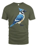 Blue Jay Bird Graphic T Shirt Cute Nature Wildlife Art Style Tee - military green t-shirt on white background