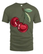 Sweet Red Cherry Fruit Graphic T Shirt Cute Aesthetic Summer Tee - military green t-shirt on white background