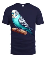 Cute Blue Parakeet Bird Perched Graphic T Shirt Pet Lover Animal Tee - navy t-shirt on white background