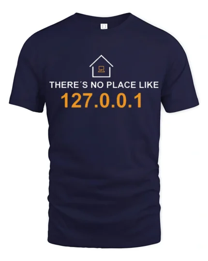 Nerdy Developer Home IP Address Joke Graphic T Shirt Coding Tee - navy t-shirt on white background