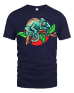 Colorful Chameleon Graphic T Shirt Cute Lizard Nature Animal Tee - navy t-shirt on white background