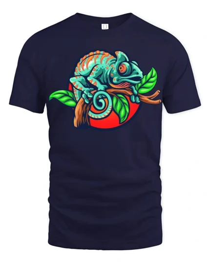 Colorful Chameleon Graphic T Shirt Cute Lizard Nature Animal Tee - navy t-shirt on white background