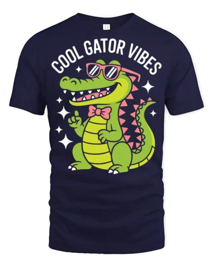 Cool Gator Vibes Funny Alligator Graphic T Shirt Cute Animal Tee - navy t-shirt on white background