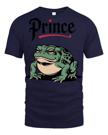 Funny Prince Frog Graphic T Shirt Cute Cartoon Frog Animal Tee - navy t-shirt on white background