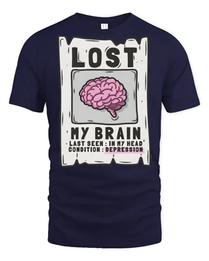 Lost My Brain Funny Sarcastic Humor Graphic T Shirt Tee - navy t-shirt on white background