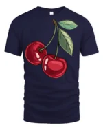 Sweet Red Cherry Fruit Graphic T Shirt Cute Aesthetic Summer Tee - navy t-shirt on white background