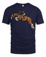Horse Jumping Rider Equestrian Sport Graphic T Shirt Dynamic Show Tee - navy t-shirt on white background
