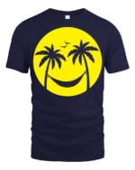 Relaxing Beach Smile Palm Trees Hammock Graphic T Shirt Summer Vibes Tee - navy t-shirt on white background
