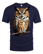 Majestic Owl Perched On Branch Graphic T Shirt Wildlife Nature Tee - navy t-shirt on white background