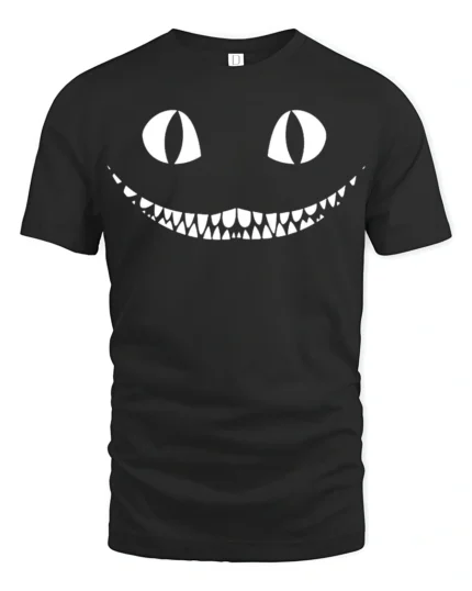 Creepy Cat Smile Halloween Spooky Graphic T Shirt - black t-shirt on white background