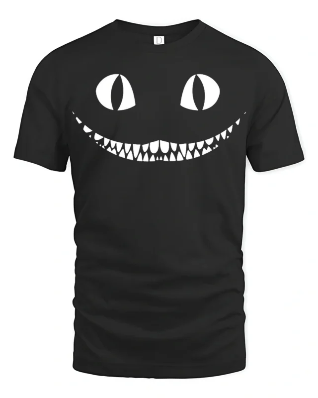 Creepy Cat Smile Halloween Spooky Graphic T Shirt - black t-shirt on white background