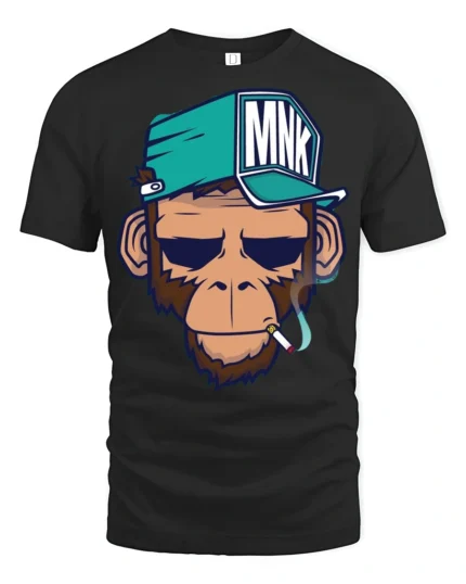 Cool Monkey Smoking Streetwear Cartoon Graphic T Shirt - black t-shirt on white background