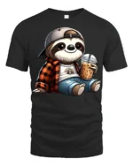 Cute Sloth Coffee Lover Cartoon Chill Graphic T Shirt - black t-shirt on white background
