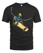 Skeleton Skateboard Funny Skater Streetwear Graphic T Shirt - black t-shirt on white background