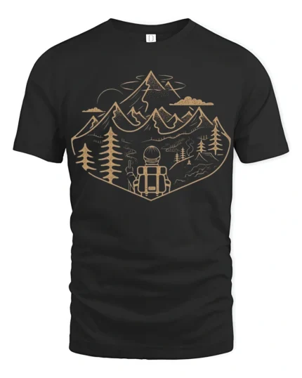 Mountain Adventure Hiking Backpack Nature Graphic T Shirt - black t-shirt on white background