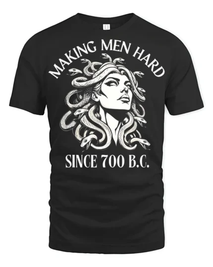Medusa Making Men Hard Funny Mythology Graphic T Shirt - black t-shirt on white background