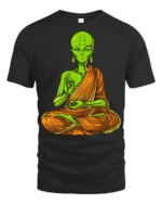 Alien Buddha Meditation Funny Spiritual Graphic T Shirt - black t-shirt on white background