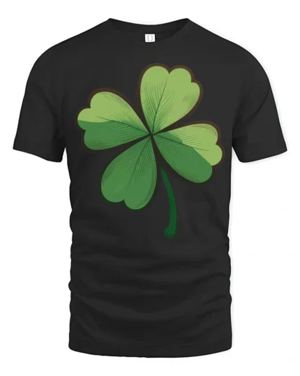 Lucky Four Leaf Clover St Patricks Day Graphic T Shirt - black t-shirt on white background
