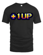 Level Up Gamer Pixel Retro Arcade Graphic T Shirt - black t-shirt on white background