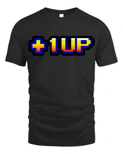 Level Up Gamer Pixel Retro Arcade Graphic T Shirt - black t-shirt on white background