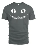 Creepy Cat Smile Halloween Spooky Graphic T Shirt - gray t-shirt on white background