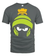 Martian Alien Cartoon Angry Face Funny Graphic T Shirt - gray t-shirt on white background