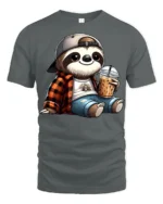 Cute Sloth Coffee Lover Cartoon Chill Graphic T Shirt - gray t-shirt on white background