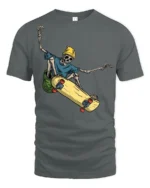 Skeleton Skateboard Funny Skater Streetwear Graphic T Shirt - gray t-shirt on white background