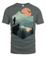 Mountain Sunset Hiker Adventure Nature Scenic T Shirt - gray t-shirt on white background