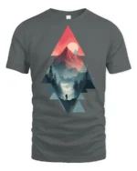 Geometric Mountain Sunset Hiking Adventure Graphic T Shirt - gray t-shirt on white background