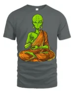 Alien Buddha Meditation Funny Spiritual Graphic T Shirt - gray t-shirt on white background