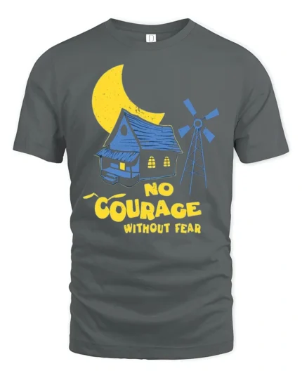 No Courage Without Fear Retro Horror Cartoon Graphic T Shirt - gray t-shirt on white background